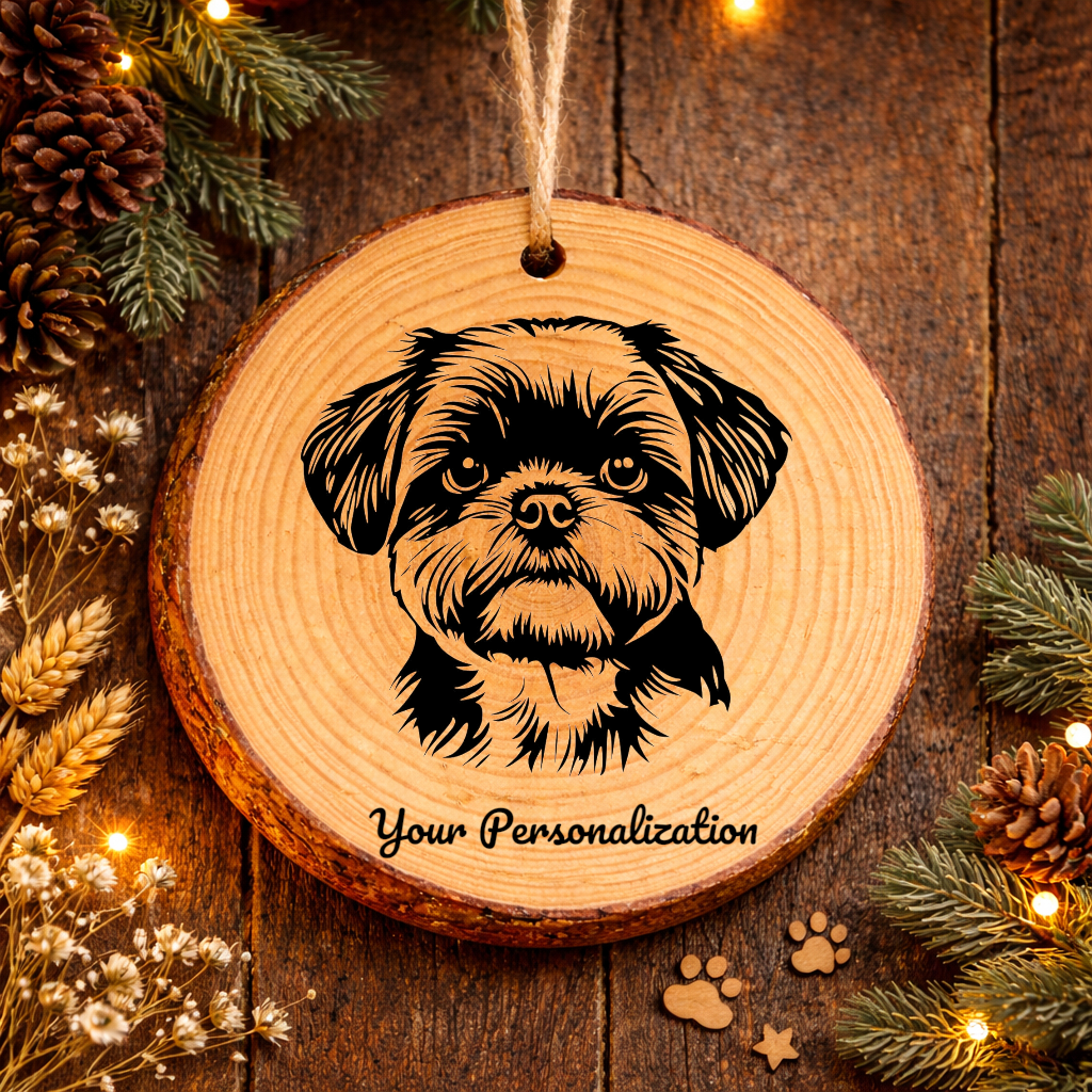 Shih Tzu Dog Ornament – Rustic Wooden Keepsake