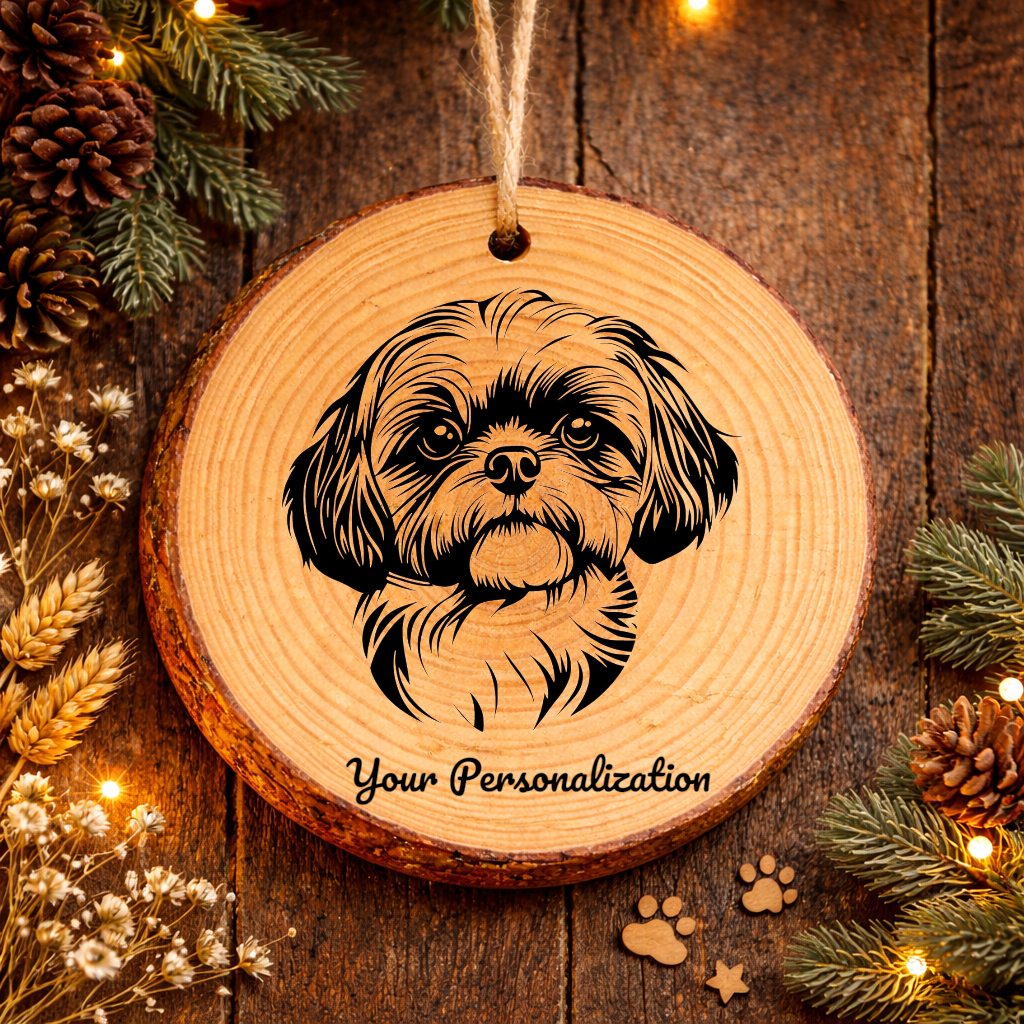 Shih Tzu Dog Ornament – Rustic Wooden Keepsake