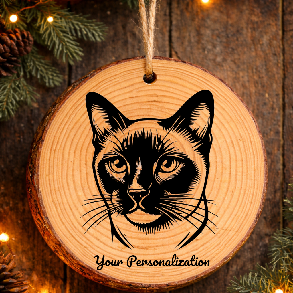 Siamese Cat Rustic Pine Wooden Round Ornament