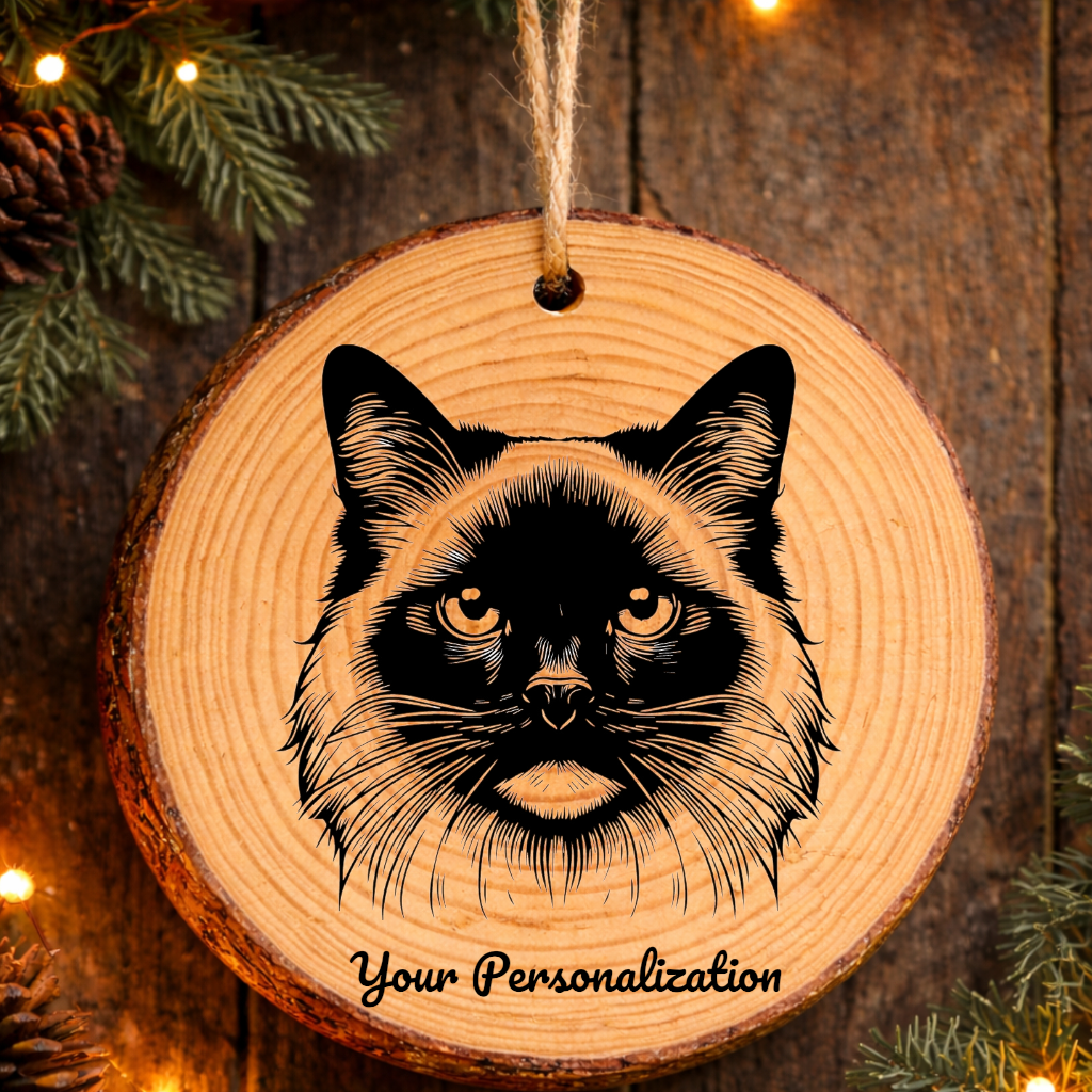 Siamese Cat Rustic Pine Wooden Round Ornament
