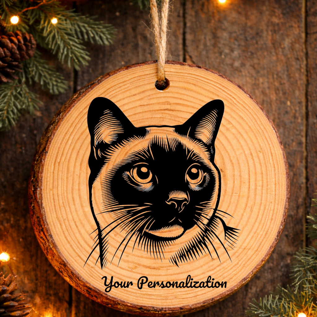 Siamese Cat Rustic Pine Wooden Round Ornament