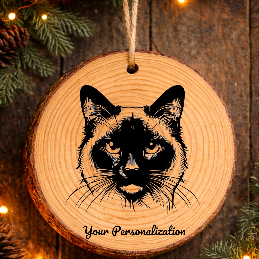Siamese Cat Rustic Pine Wooden Round Ornament