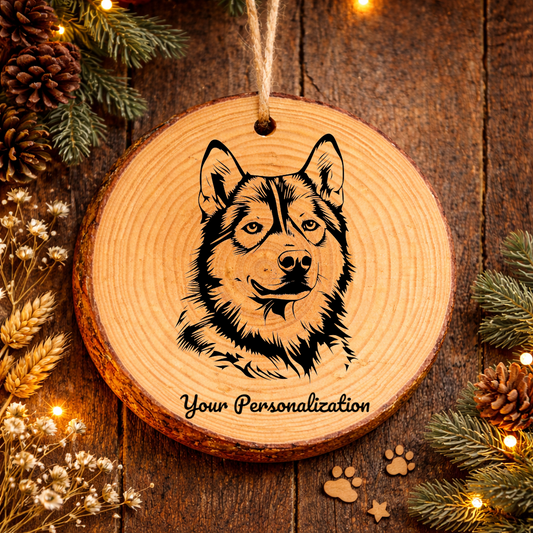 Siberian Husky Dog Ornament – Rustic Wooden Keepsake