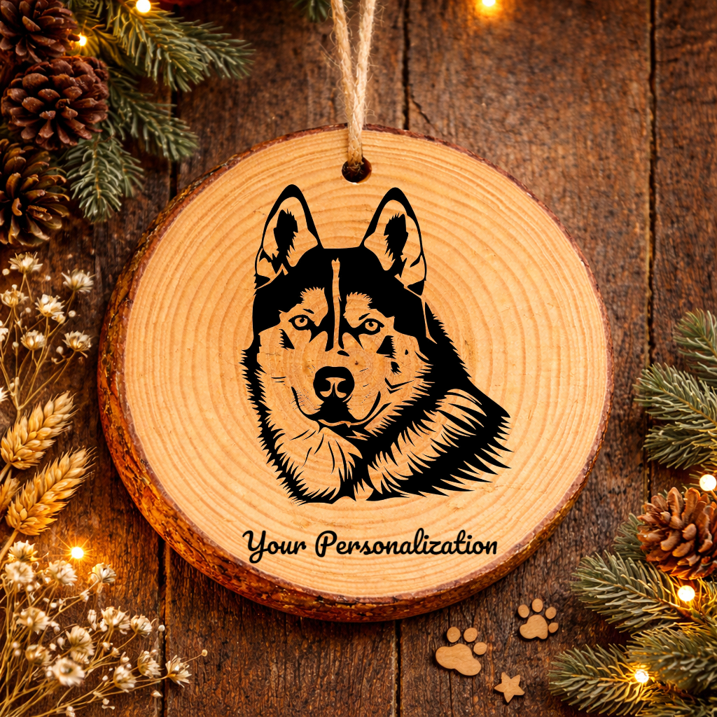 Siberian Husky Dog Ornament – Rustic Wooden Keepsake