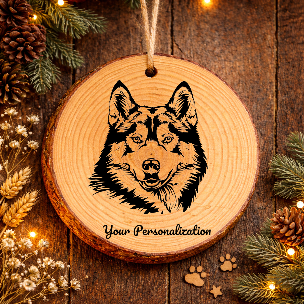 Siberian Husky Dog Ornament – Rustic Wooden Keepsake