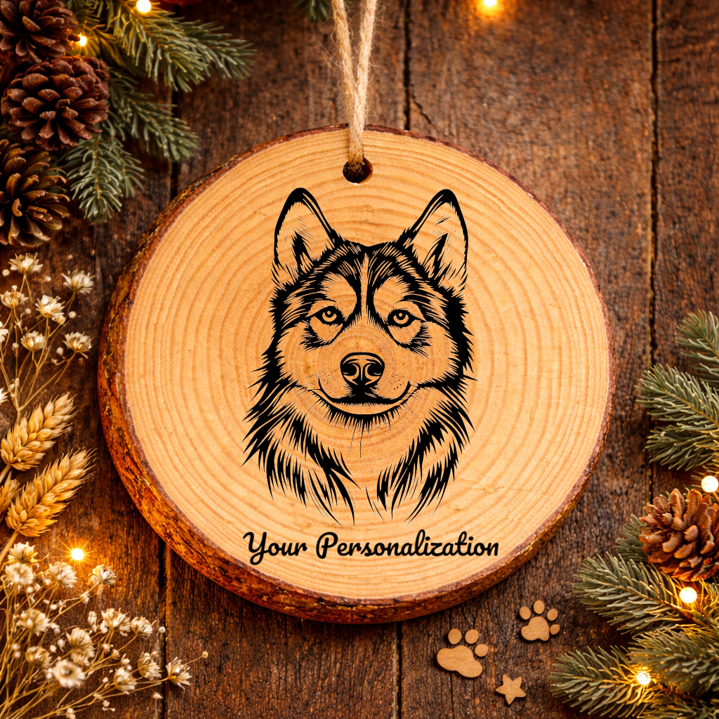 Siberian Husky Dog Ornament – Rustic Wooden Keepsake