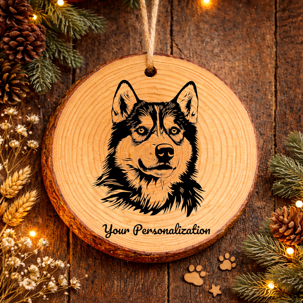Siberian Husky Dog Ornament – Rustic Wooden Keepsake
