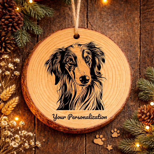 Silken Windhound Dog Ornament – Rustic Wooden Keepsake