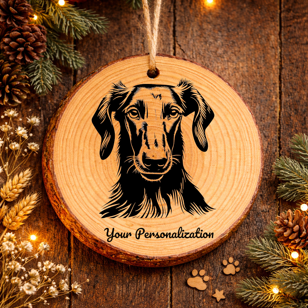 Silken Windhound Dog Ornament – Rustic Wooden Keepsake