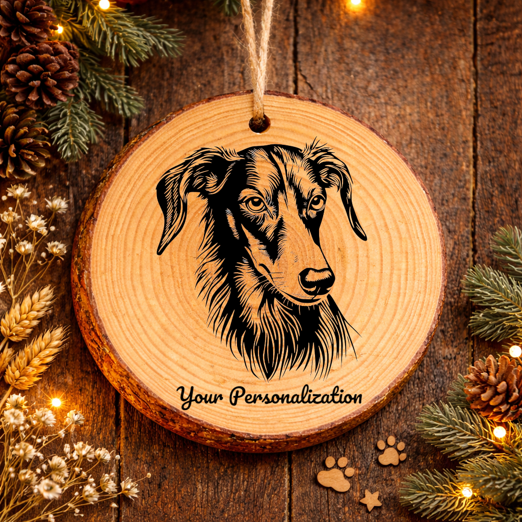 Silken Windhound Dog Ornament – Rustic Wooden Keepsake