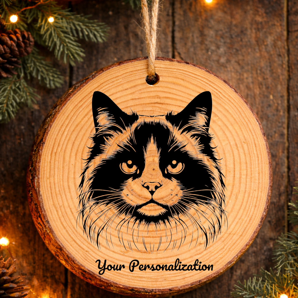 Snowshoe Cat Rustic Pine Wooden Round Ornament