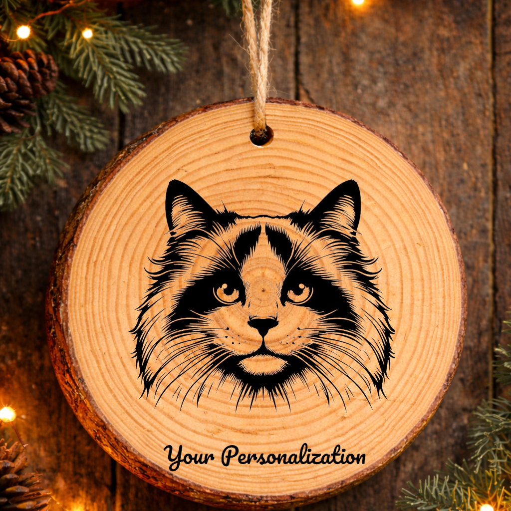 Snowshoe Cat Rustic Pine Wooden Round Ornament
