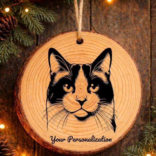 Snowshoe Cat Rustic Pine Wooden Round Ornament