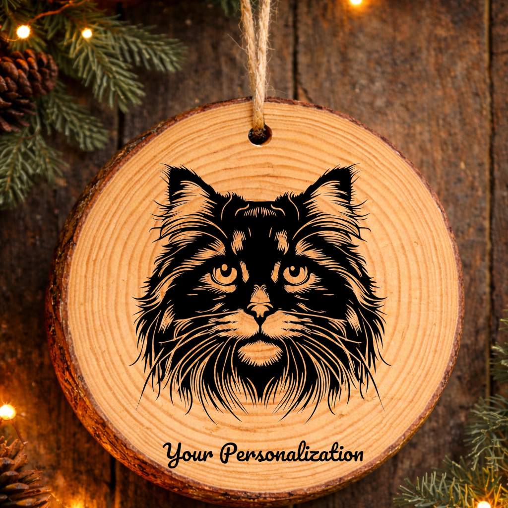 Sokoke Longhair Cat Rustic Pine Wooden Round Ornament