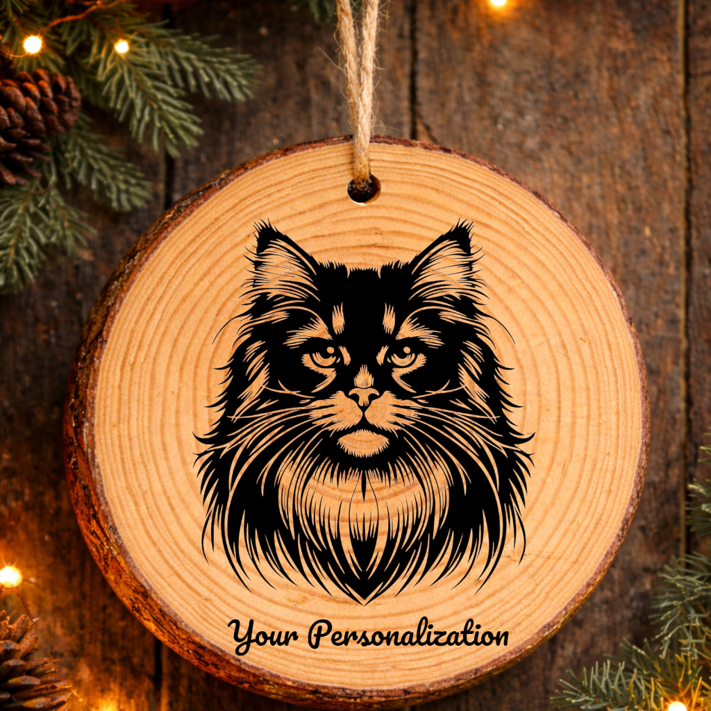 Sokoke Longhair Cat Rustic Pine Wooden Round Ornament