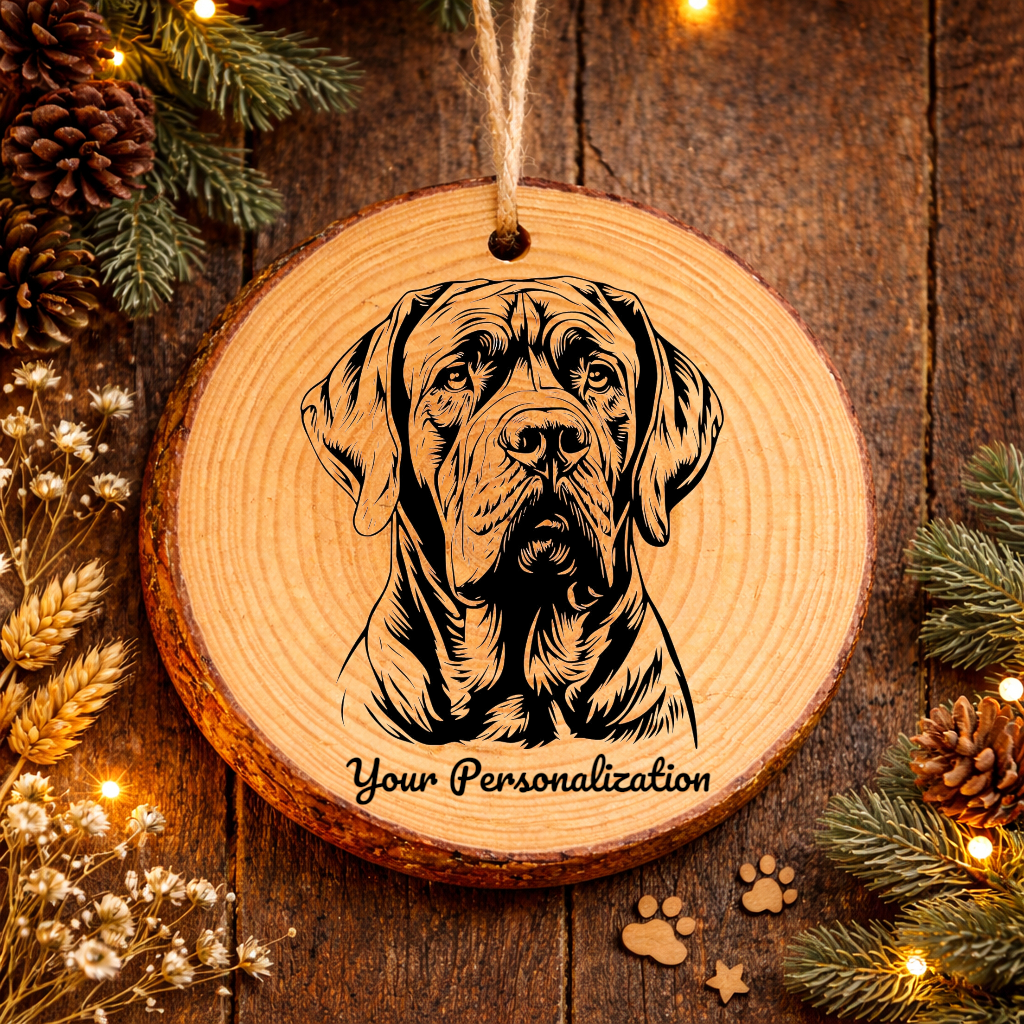 Spanish Mastiff Dog Ornament – Rustic Wooden Keepsake