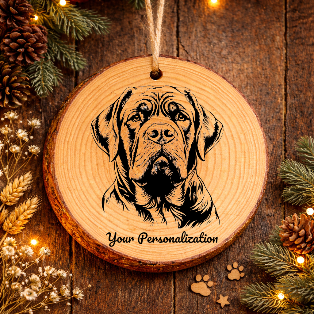 Spanish Mastiff Dog Ornament – Rustic Wooden Keepsake