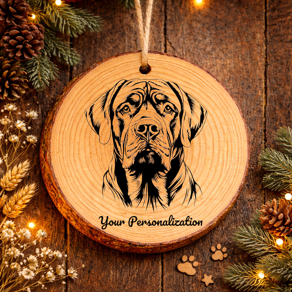 Spanish Mastiff Dog Ornament – Rustic Wooden Keepsake