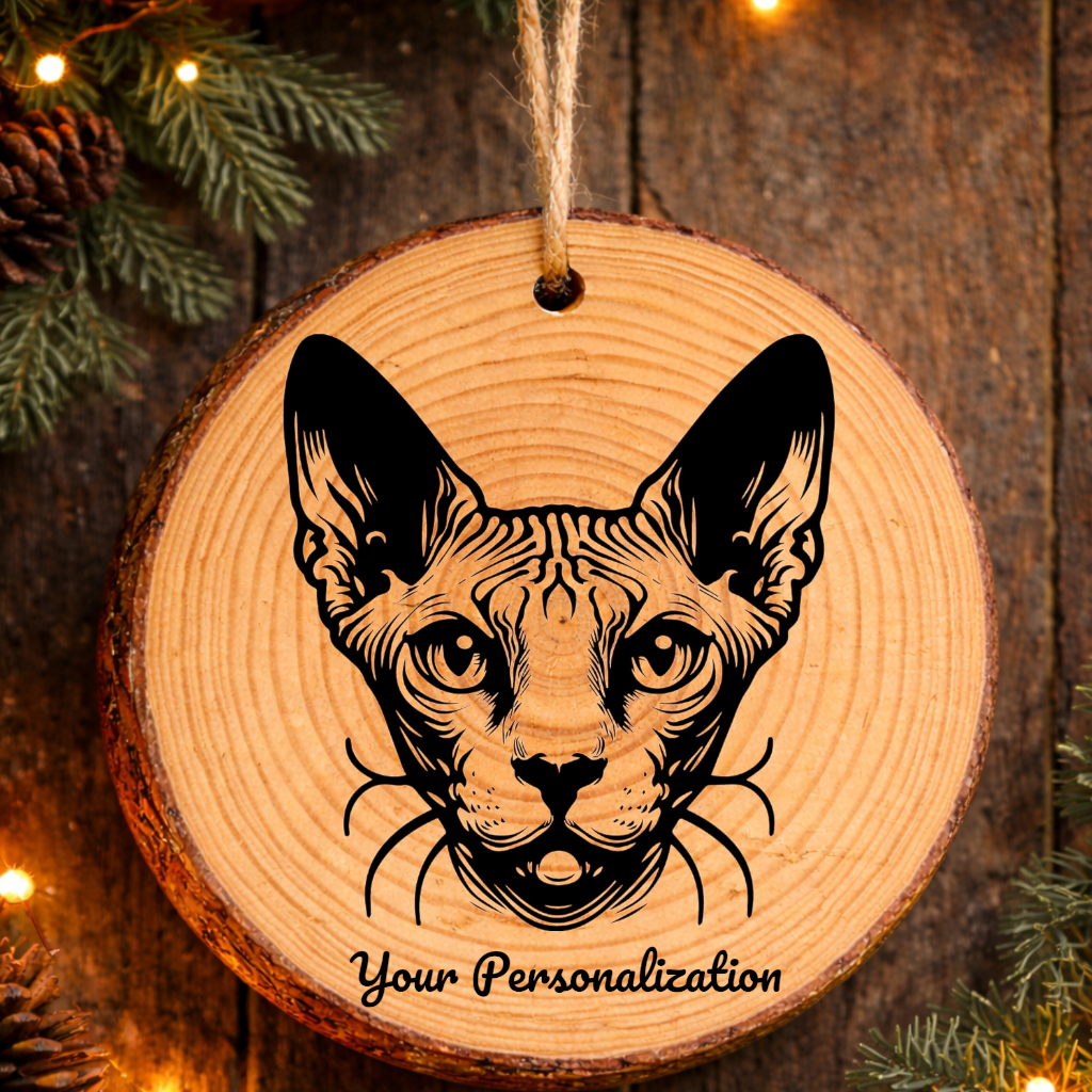 Sphynx Cat Rustic Pine Wooden Round Ornament