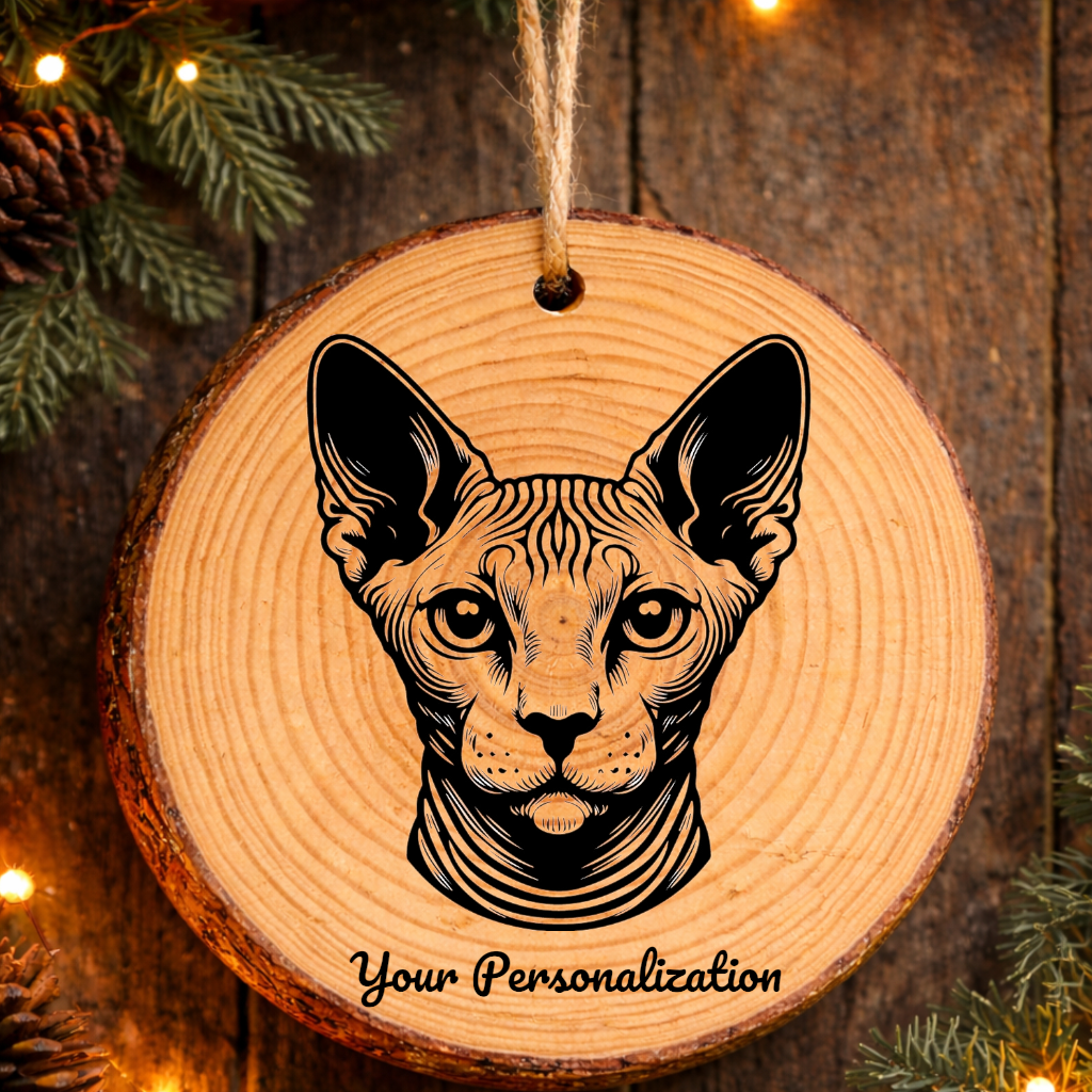 Sphynx Cat Rustic Pine Wooden Round Ornament