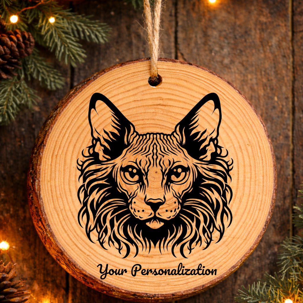 Sphynx Longhair Cat Rustic Pine Wooden Round Ornament