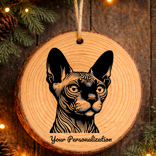 Sphynx Cat Rustic Pine Wooden Round Ornament