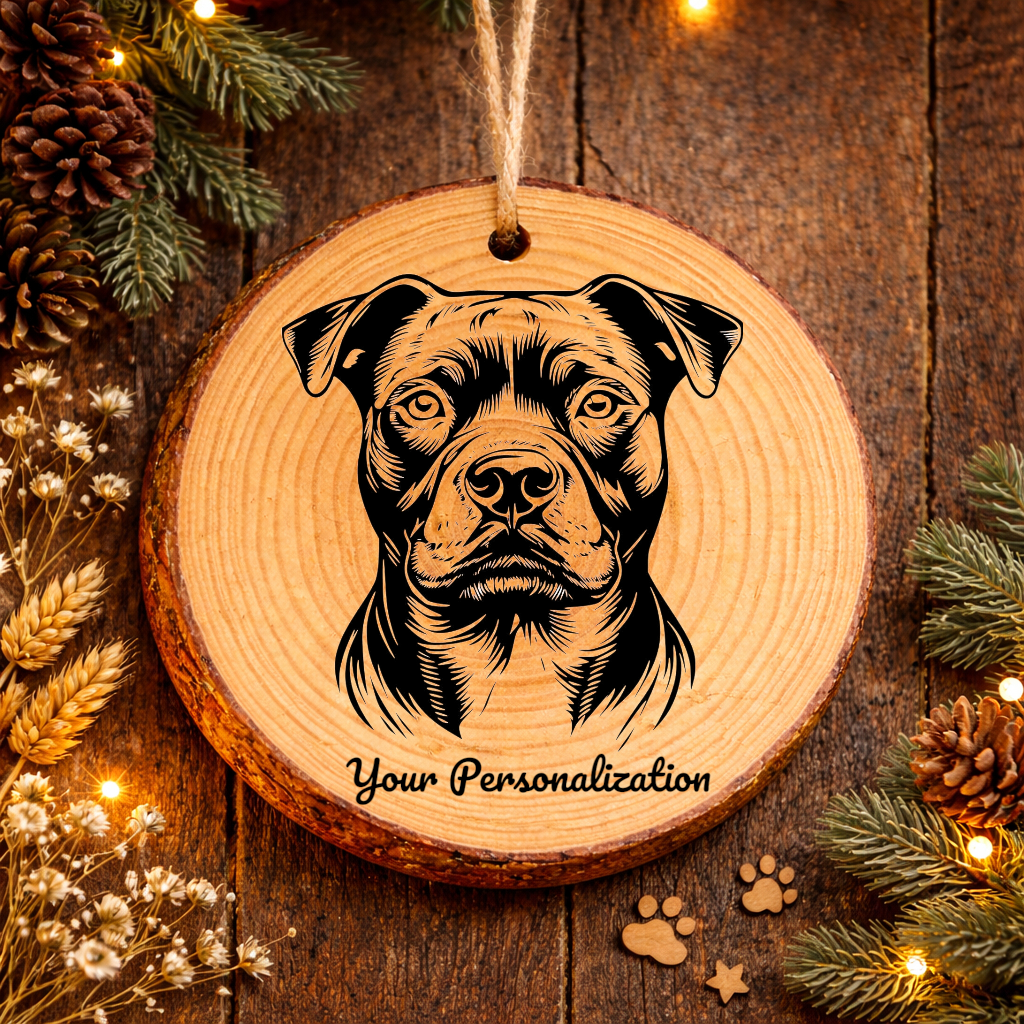 Staffordshire Bull Terrier Dog Ornament – Rustic Wooden Keepsake