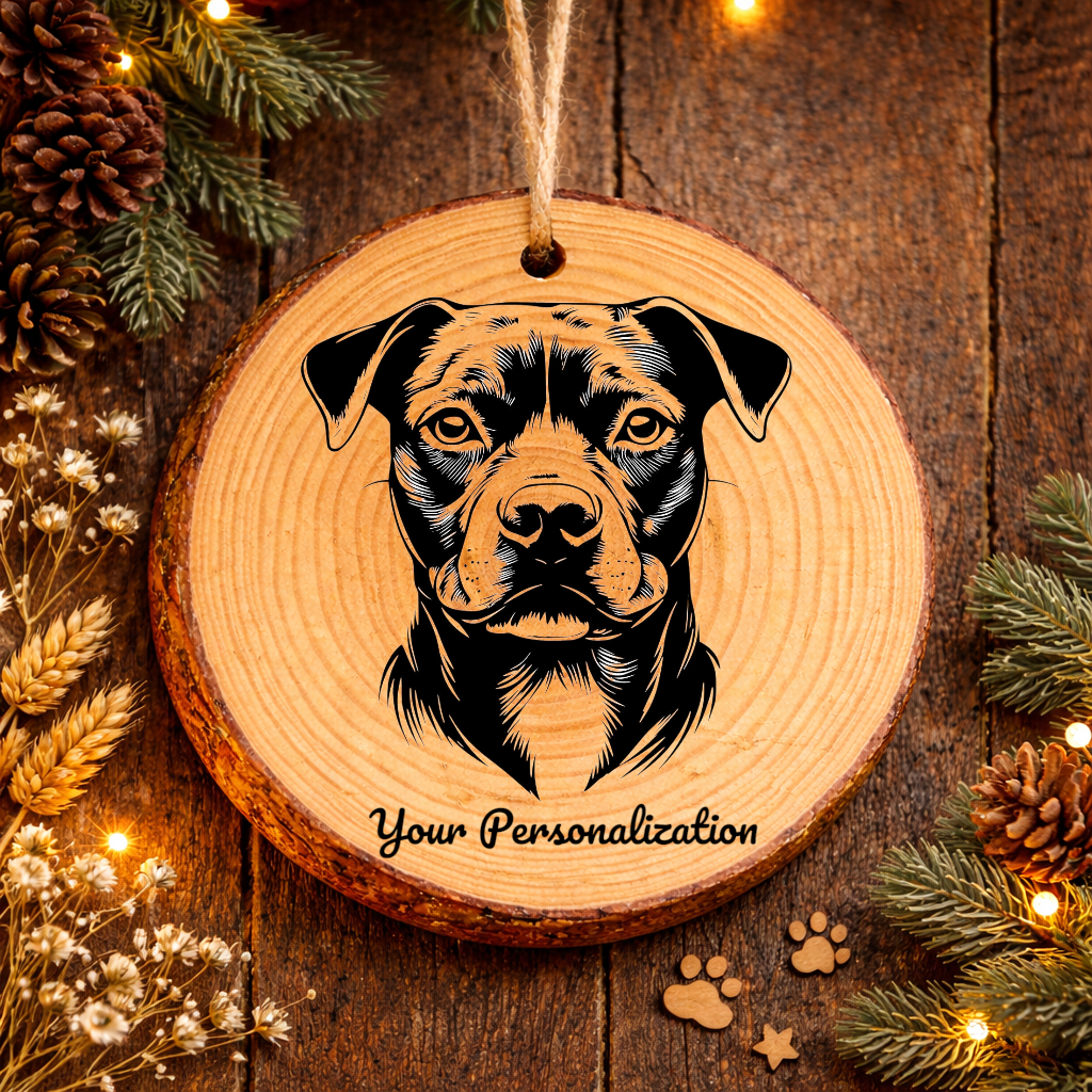 Staffordshire Bull Terrier Dog Ornament – Rustic Wooden Keepsake