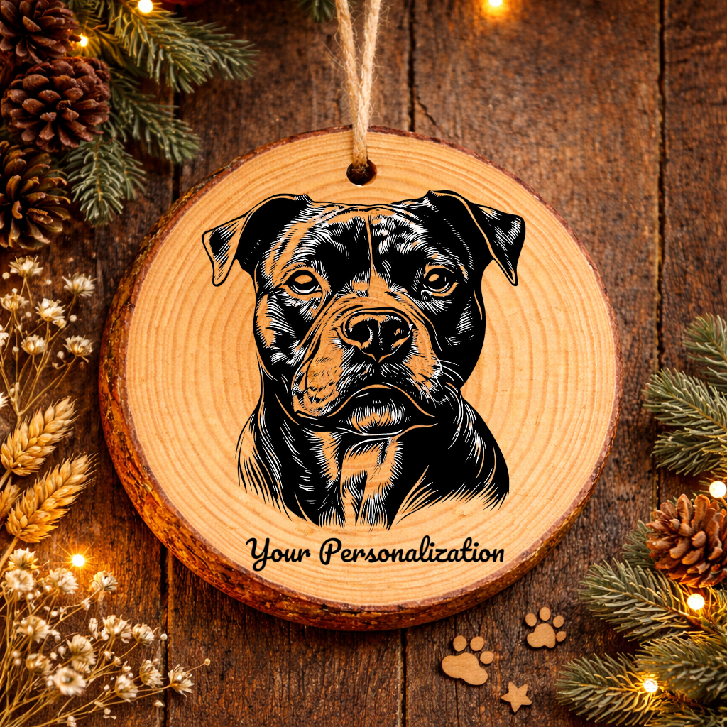 Staffordshire Bull Terrier Dog Ornament – Rustic Wooden Keepsake