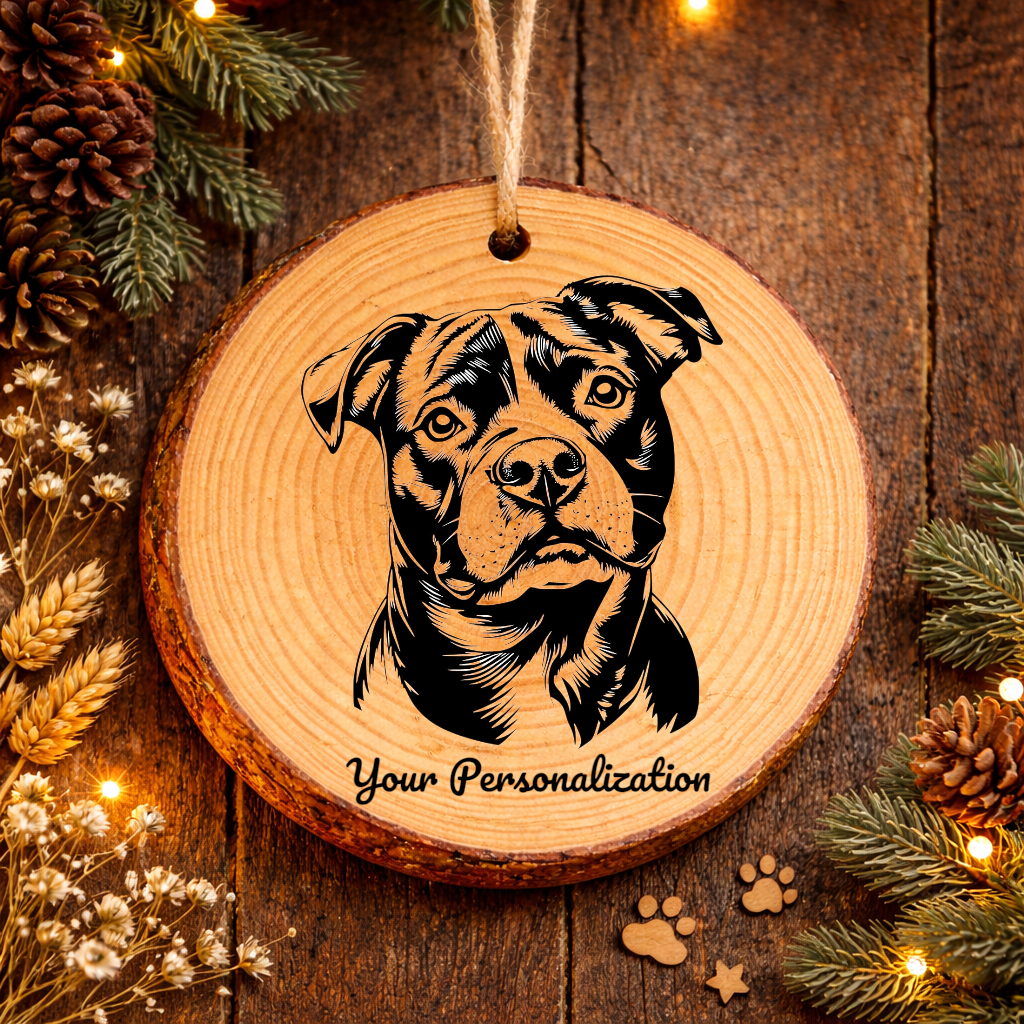 Staffordshire Bull Terrier Dog Ornament – Rustic Wooden Keepsake