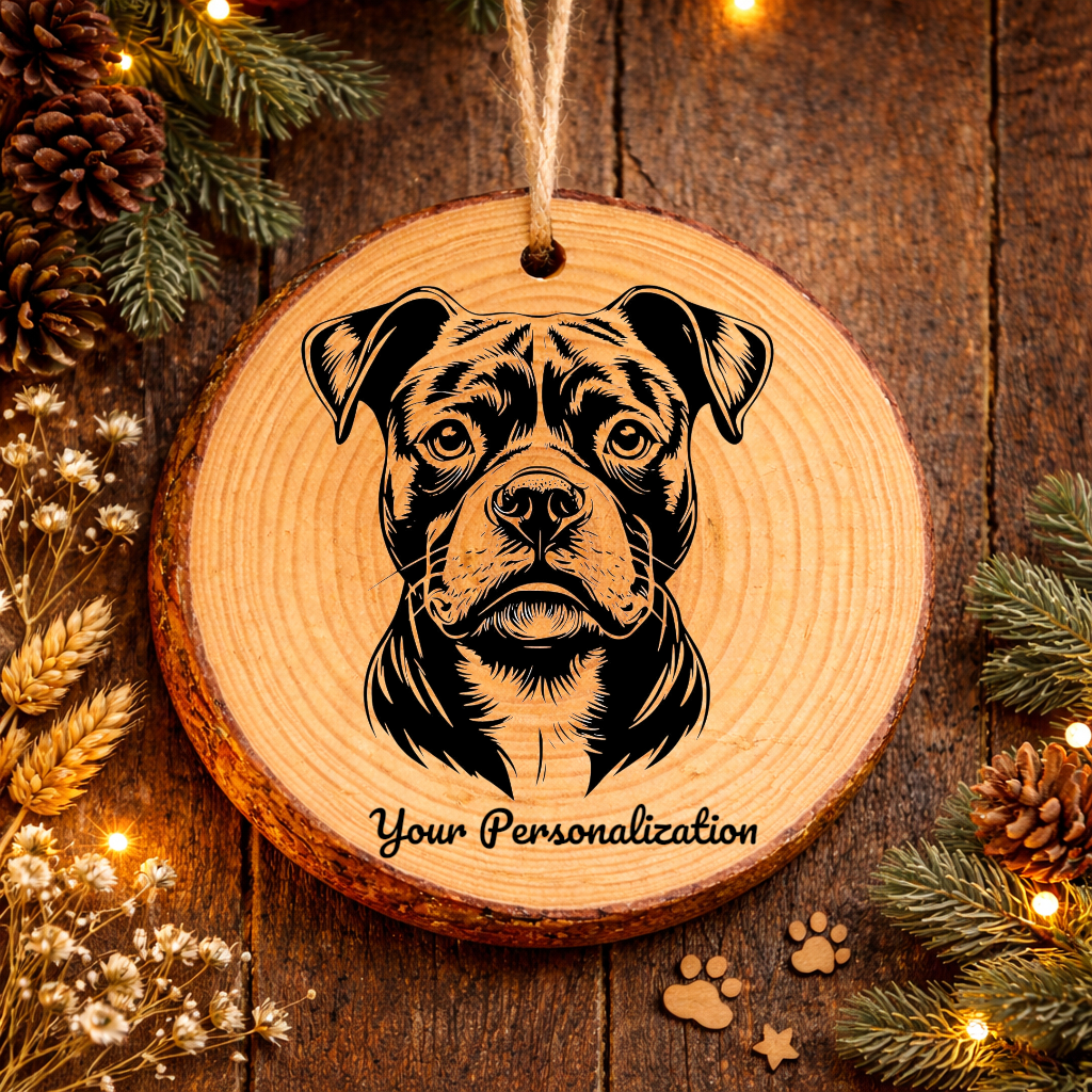 Staffordshire Bull Terrier Dog Ornament – Rustic Wooden Keepsake