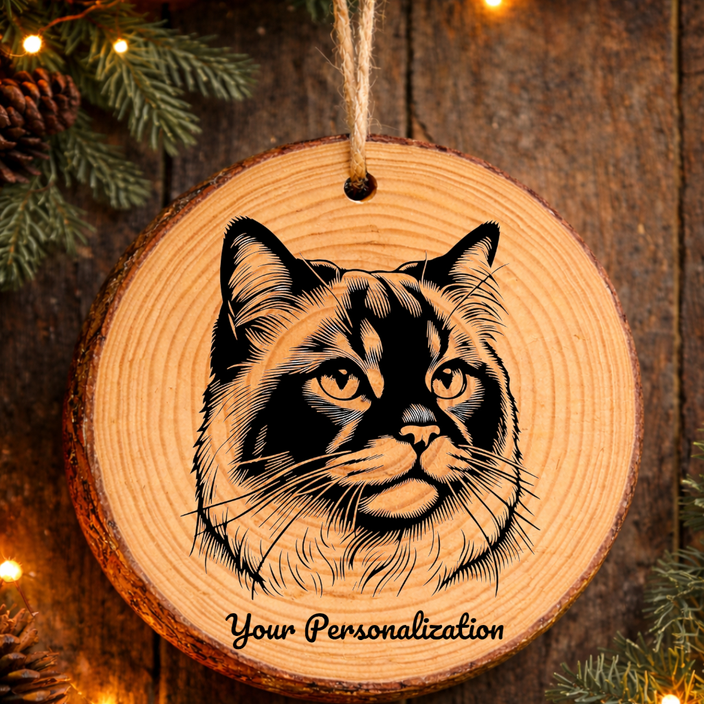 Suphalak Cat Rustic Pine Wooden Round Ornament