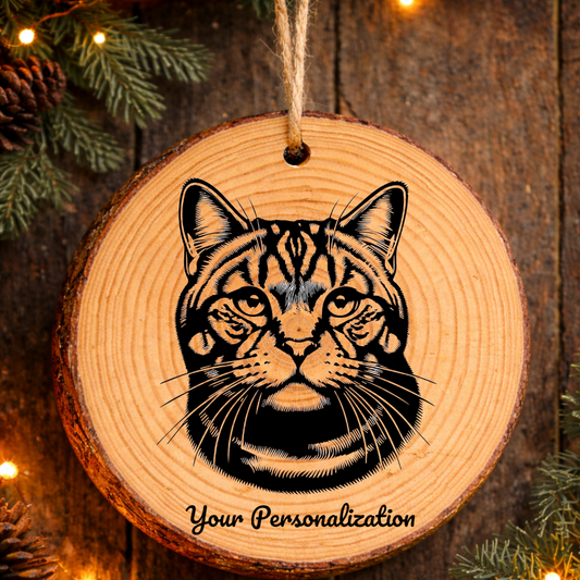 Suphalak Cat Rustic Pine Wooden Round Ornament