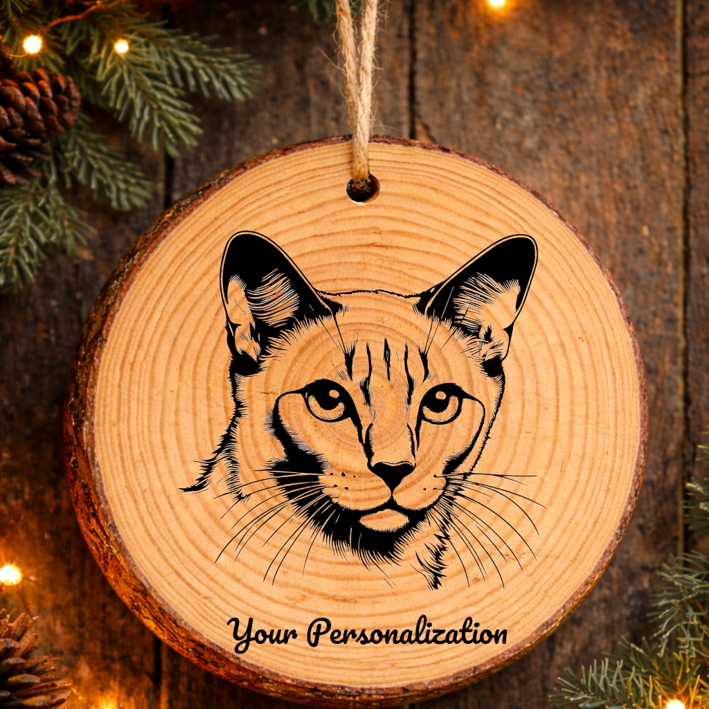 Thai Lilac Cat Rustic Pine Wooden Round Ornament
