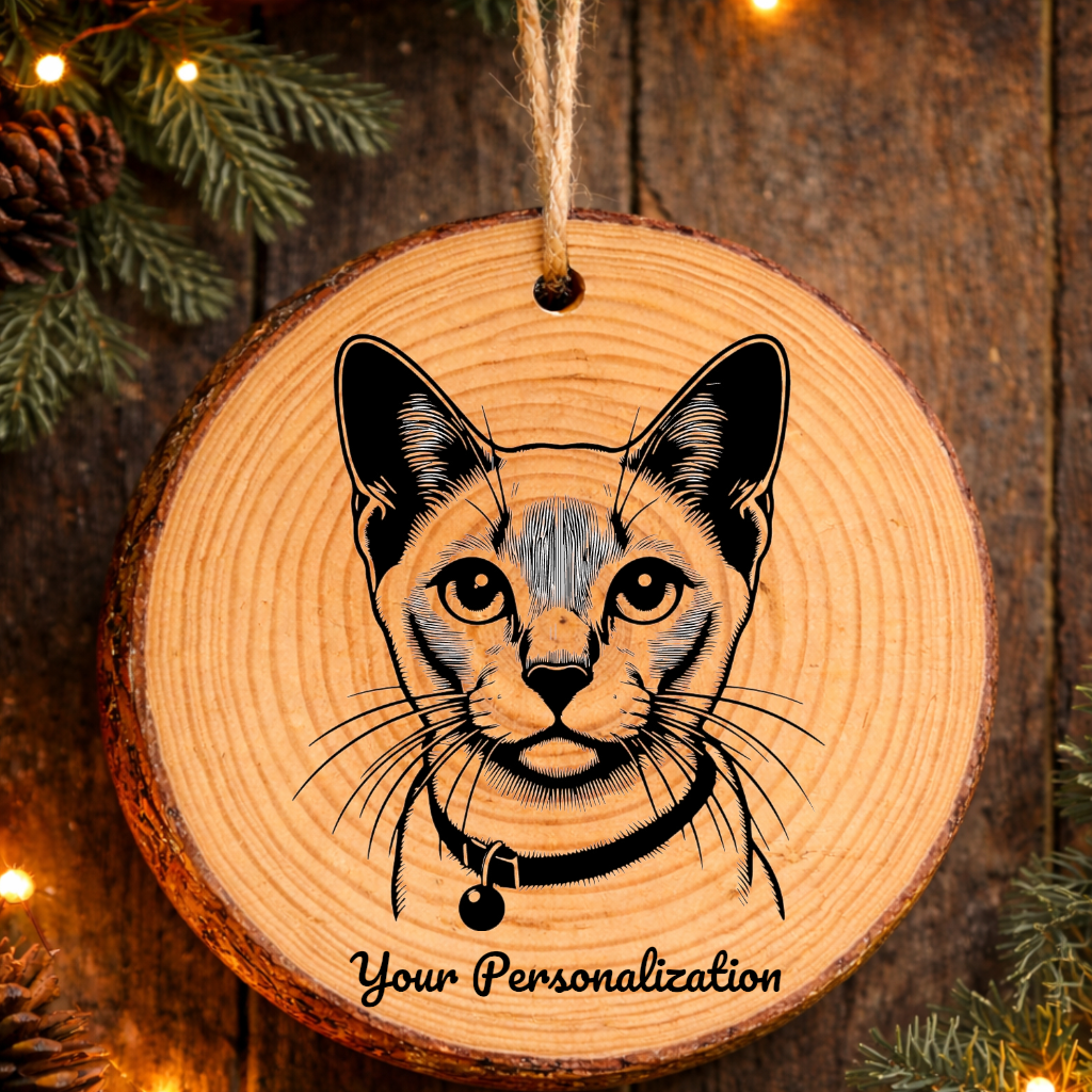 Thai Lilac Cat Rustic Pine Wooden Round Ornament