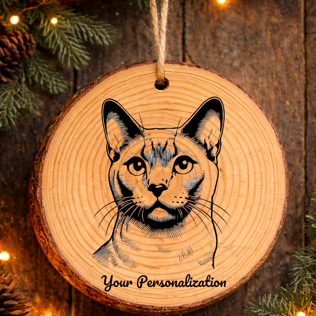Thai Lilac Cat Rustic Pine Wooden Round Ornament