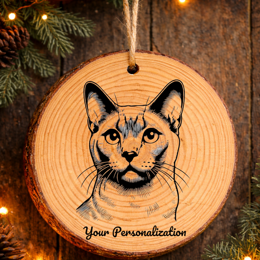 Thai Lilac Cat Rustic Pine Wooden Round Ornament