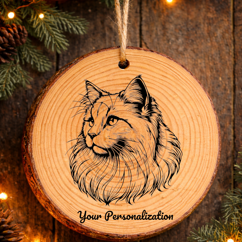 Thai Lilac Longhair Cat Rustic Pine Wooden Round Ornament