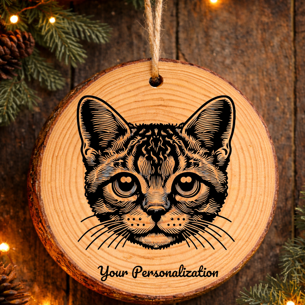 Toybob Cat Rustic Pine Wooden Round Ornament