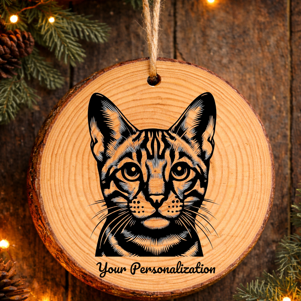 Toyger Cat Rustic Pine Wooden Round Ornament
