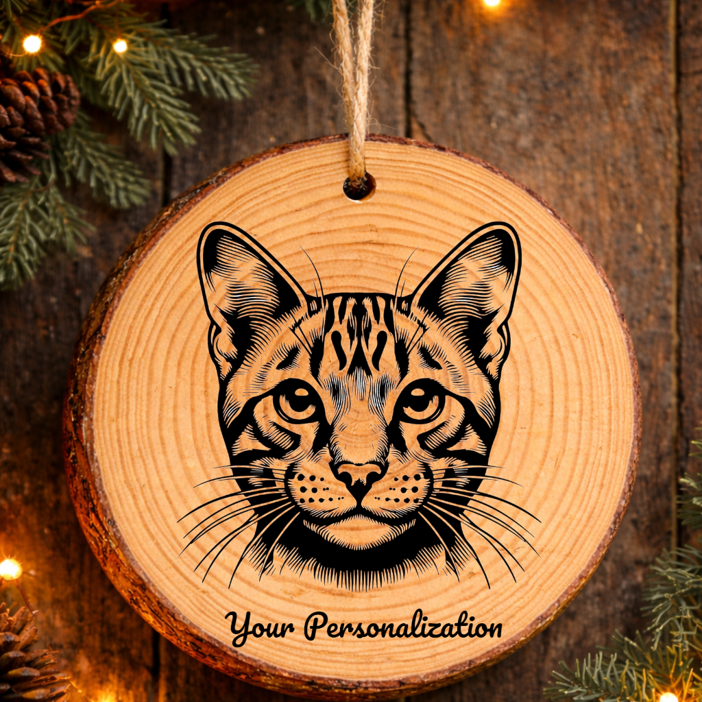Toyger Cat Rustic Pine Wooden Round Ornament