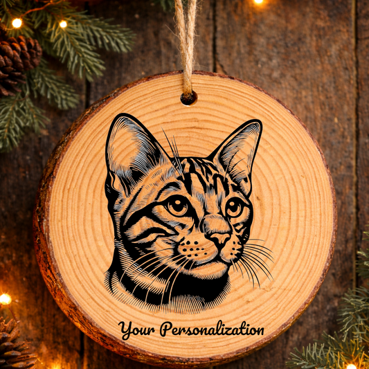 Toyger Cat Rustic Pine Wooden Round Ornament