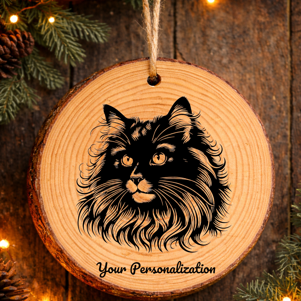 Turkish Angora Longhair Cat Rustic Pine Wooden Round Ornament