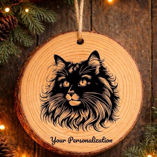 Turkish Angora Longhair Cat Rustic Pine Wooden Round Ornament