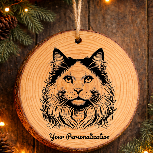 Turkish Van Longhair Cat Rustic Pine Wooden Round Ornament