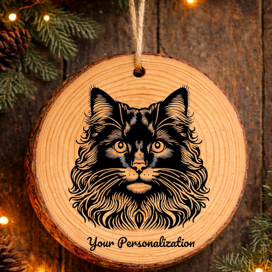 Ukrainian Levkoy Longhair Cat Rustic Pine Wooden Round Ornament