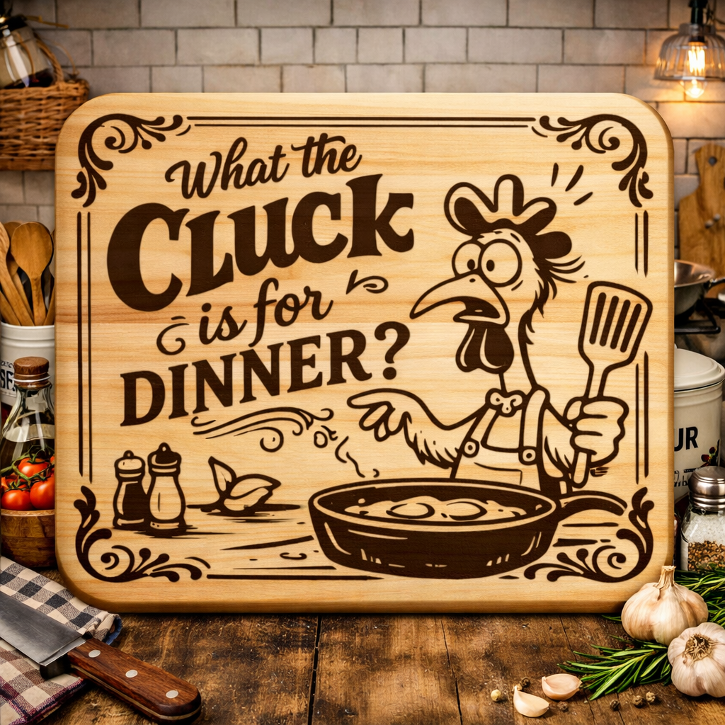 “What the Cluck is For Dinner?" Engraved Kitchen Board