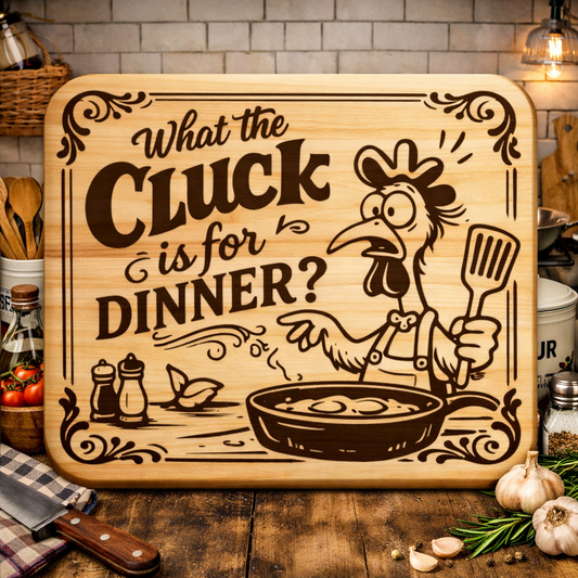 “What the Cluck is For Dinner?" Engraved Kitchen Board