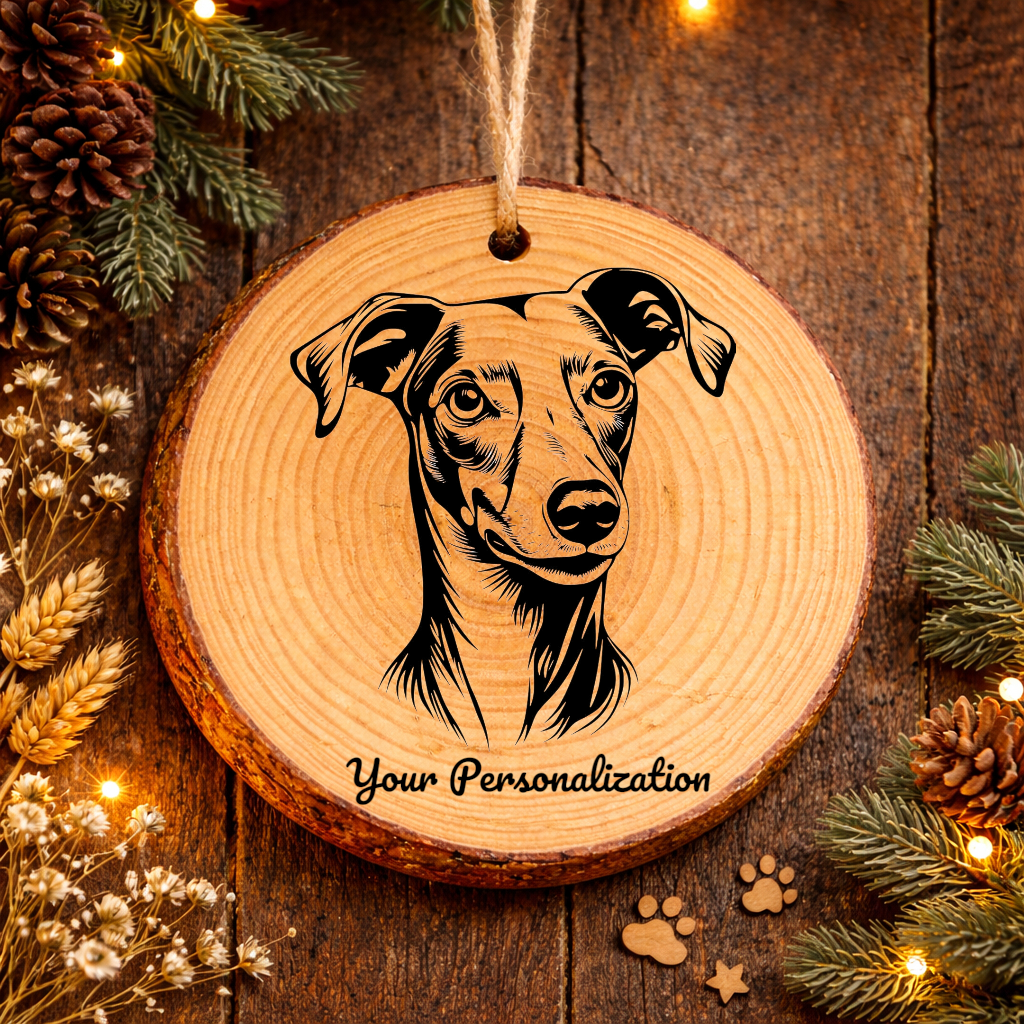 Whippet Dog Ornament – Rustic Wooden Keepsake