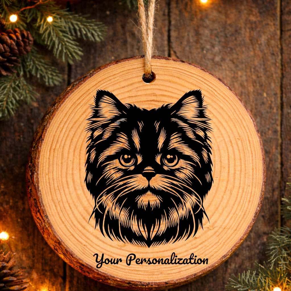 York Chocolate Cat Rustic Pine Wooden Round Ornament